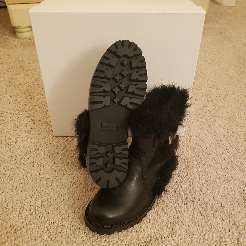 Charles David Reno Black Leather Faux Fur - Picture 3 of 7